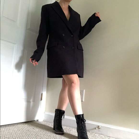 NWT REISS Dana Black Double Breasted Wool Pea Coat Size 8 - Picture 4 of 16